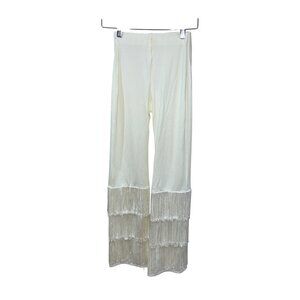 Vintage White Ivory Fringe Bell Bottom Pants Nylon & Lycra Size S